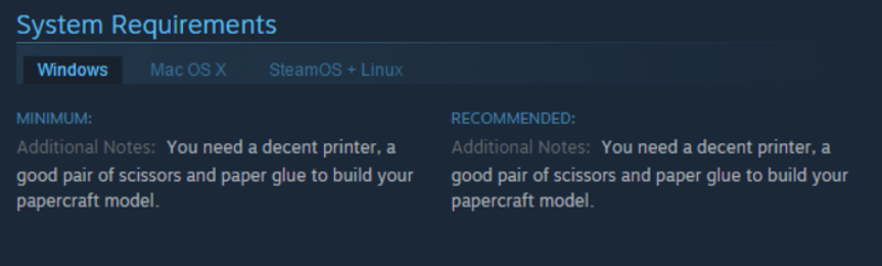 Illustration for article titled Steam Game Sells Papercraft DLC For You To Print Out